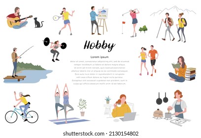 Vector illustration material: People set to enjoy hobbies