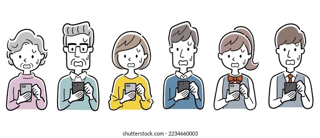 Vector illustration material: people using smartphones, set