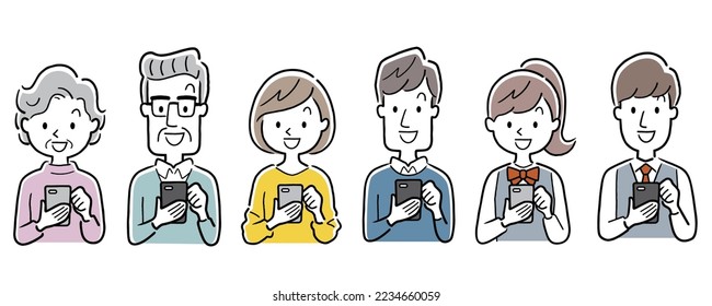 Vector illustration material: people using smartphones, set