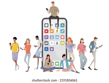 Vector illustration material: people who use smartphones in everyday life