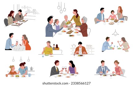 Vector illustration material: people who eat, set