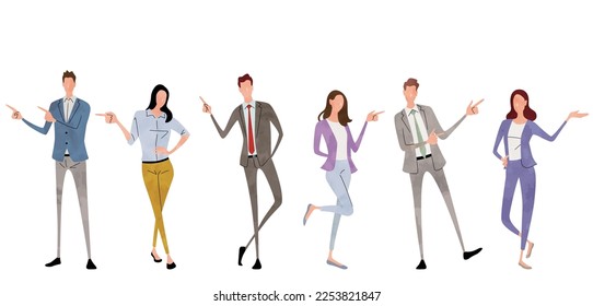 Vector illustration material: person set showing with finger, business