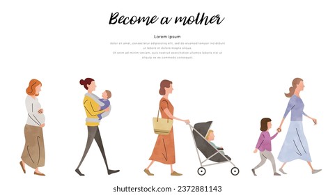 Vector illustration material: From pregnancy to motherhood