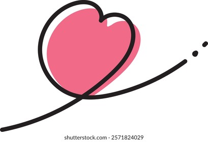 Vector illustration material of a round heart with black lines and red fill