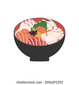 Material de ilustración vectorial de tazón de marisco con sashimi.