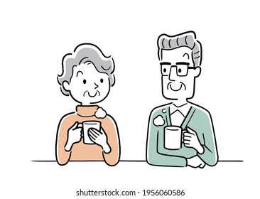 Vector Illustration Material: Senior couple relaxing with a drink