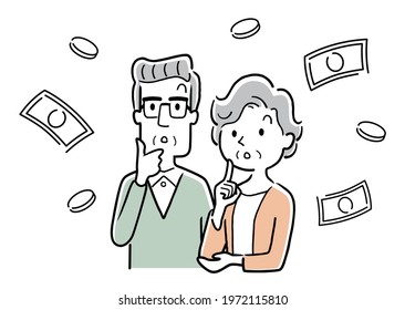 Vector Illustration Material: Senior couple thinking about money