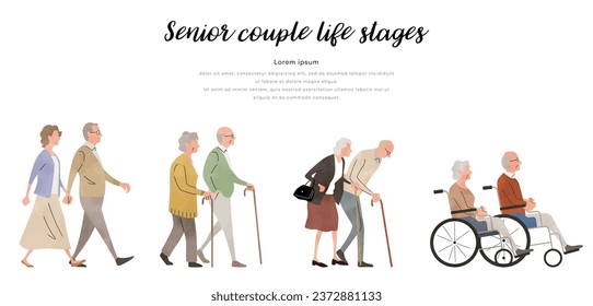 Vector illustration material: Senior couple life stages