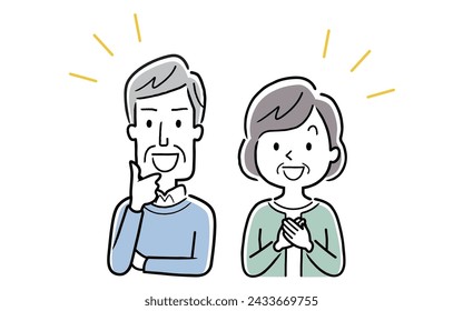 Vector illustration material: Senior couple with a smiling and satisfied expression