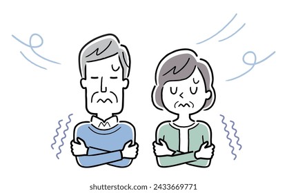 Vector illustration material: Senior couple shivering from the cold