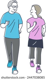 Vector illustration material of senior couple exercising