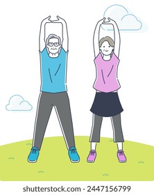 Vector illustration material of senior couple exercising