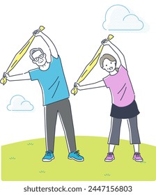 Vector illustration material of senior couple exercising