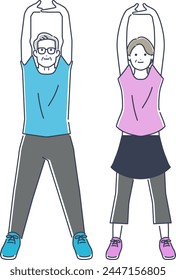 Vector illustration material of senior couple exercising