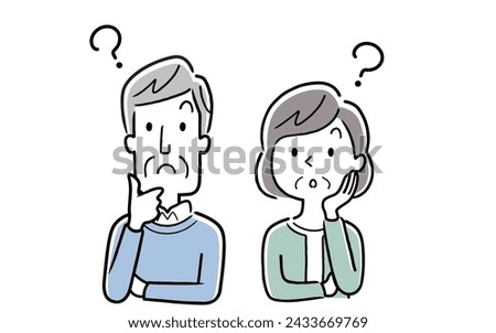 Vector illustration material: Senior couple feeling doubts
