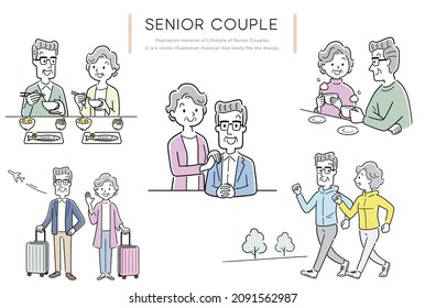 Vector Illustration Material: Senior Couple's Lifestyle