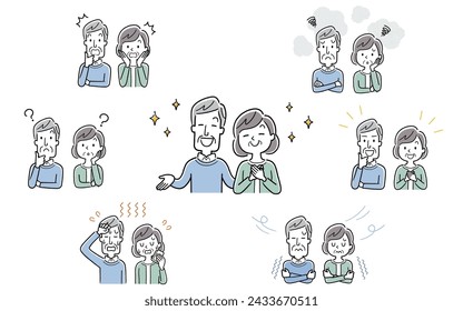 Vector illustration material: Senior couples in various situations