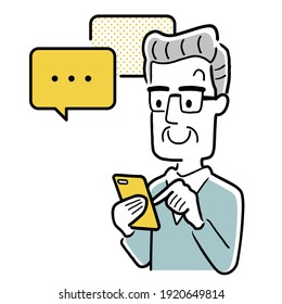 Vector illustration material: Senior man exchanging messages on a smartphone