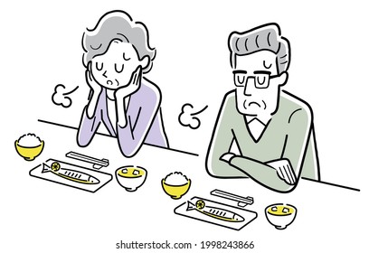 Vector Illustration Material: Senior man and senior woman with no appetite, couple