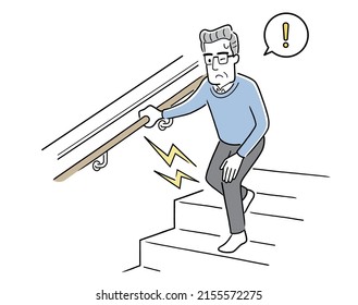 Vector Illustration Material: Senior man feeling knee pain on stairs