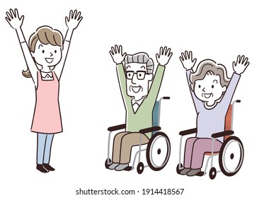 Vector Illustration Material: Senior Men and Women Rehabilitating
