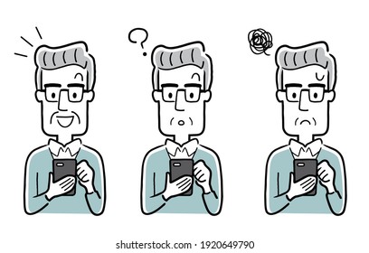 Material de ilustración vectorial: Hombres mayores que usan smartphones
