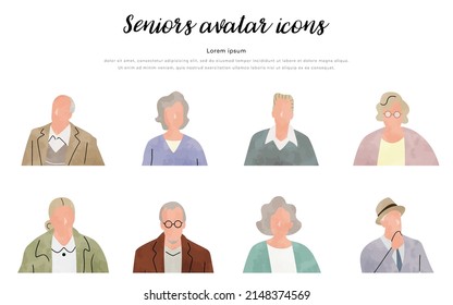 Material de ilustración vectorial: Senior, Persona, Avatar, Set