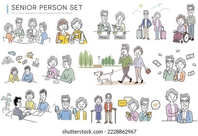 Vector illustration material: senior, person set, elderly, old man, collection