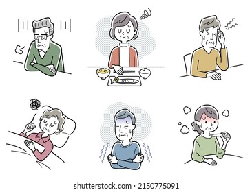 Vector illustration material: Senior, set of poor physical condition