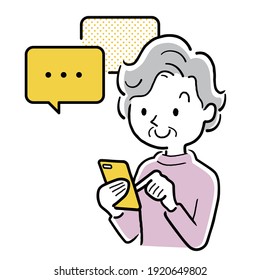 Vector illustration material: Senior woman exchanging messages on a smartphone