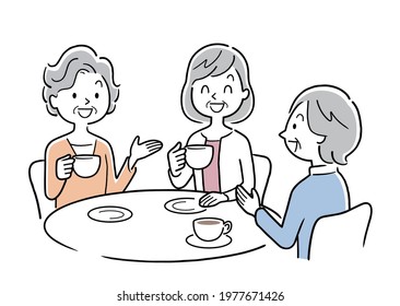 Vector Illustration Material: Senior women talking happily at a cafe