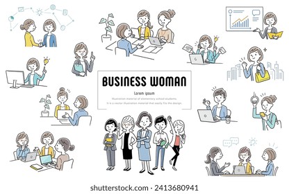 Vector illustration material: Set of female business people who work lively and happily