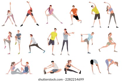 Vector illustration material: set of men and women stretching