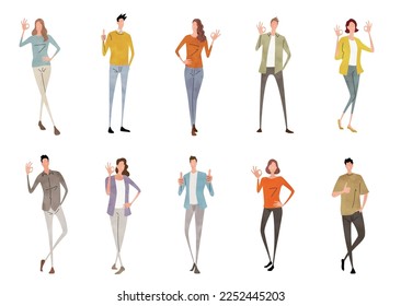 Vector illustration material: set of people who give an OK sign