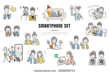 Vector illustration material: set of people using smartphones