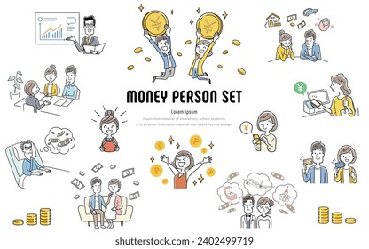 Vector illustration material: set of people who save money and manage assets