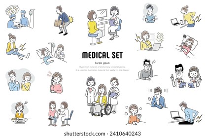 Vector illustration material: set of people related to medical care