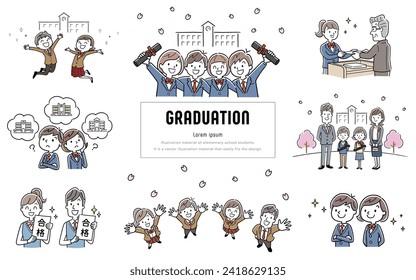 Material de ilustración del vector: Conjunto de personas relacionadas con la graduación y la admisión en la escuela