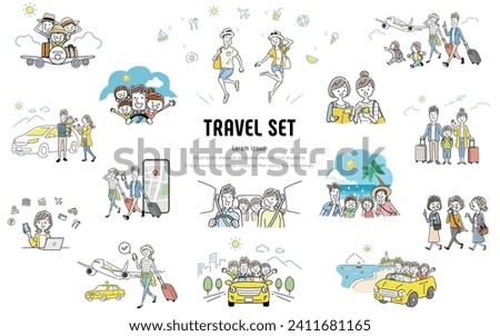 Vector illustration material: set of people traveling and going out