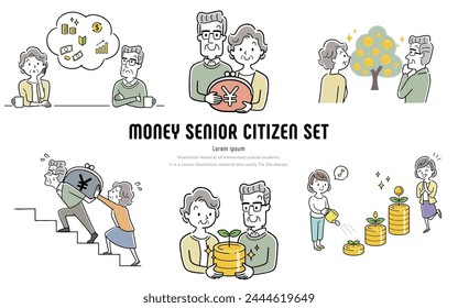 Vector illustration material: Set of senior people related to asset management and money