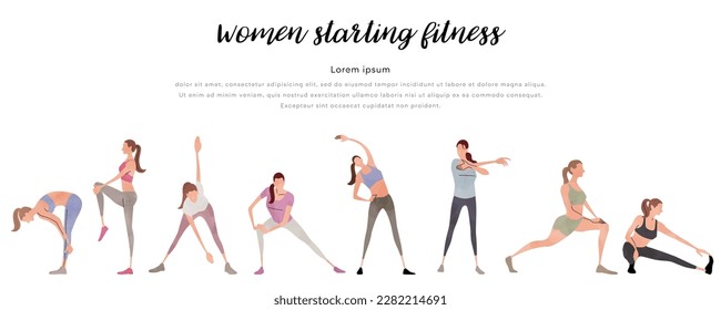 Vector illustration material: Set of women doing various stretches