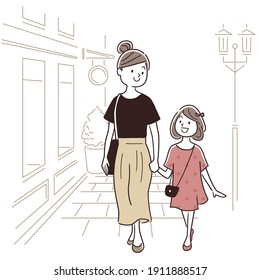 Vector illustration material: Shopping with parents and children