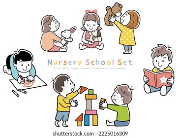 Vector illustration material: small children playing with friends