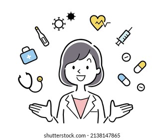 Vector Illustration Material: Smiley Female Doctor