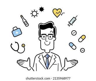 Vector illustration material: smiling male doctor