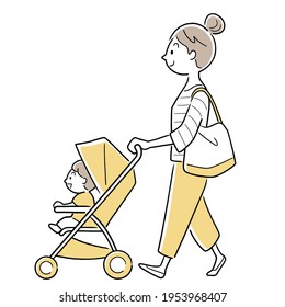 Material de ilustración vectorial: Stroller, mamá, Outing