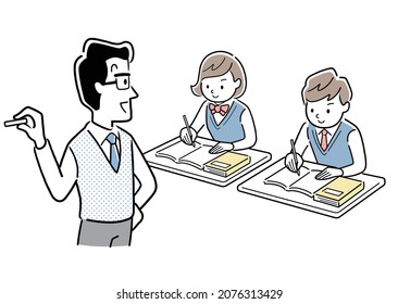 Vector illustration material: Student taking a teacher's class