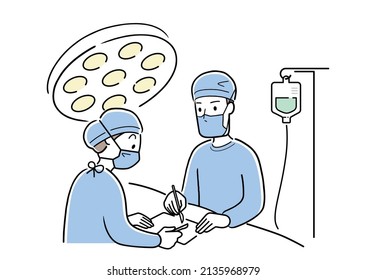 Vector illustration material: Surgeon performing surgery, surgical scene