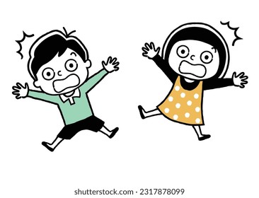 Material de ilustración del vector: Niños y niñas sorprendidos, niños