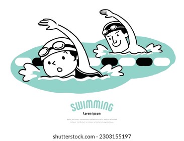 Vector illustration material: swimming in the pool, swimming, swimming